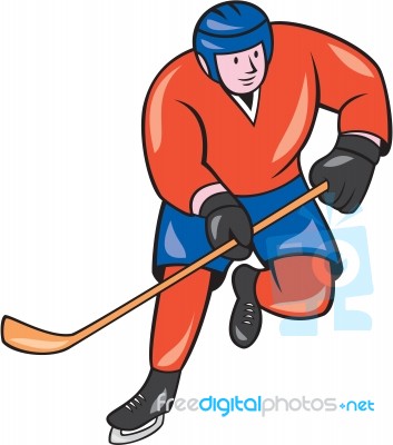 Ice Hockey Player With Stick Cartoon Stock Image