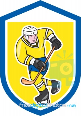 Ice Hockey Player With Stick Shield Cartoon Stock Image