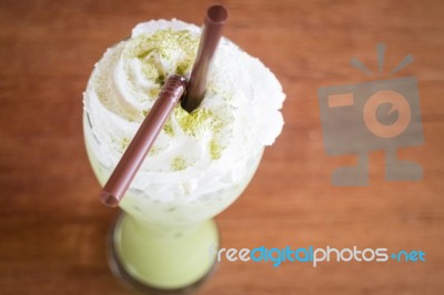 Ice Milk Green Tea Topping Whipped Cream Stock Photo