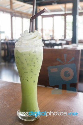 Ice Milk Green Tea Topping Whipped Cream Stock Photo