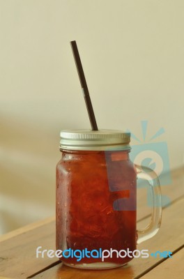 Ice Tea In Glass Bottom Stock Photo