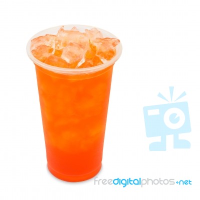 Ice Tea Strawberry In Takeaway Glass Isolated On White Backgroun… Stock Photo