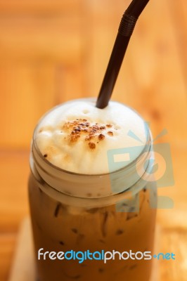 Iced Caffe Mocha With Milk Foam Stock Photo