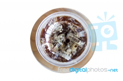 Iced Coffee Serving On White Table Stock Photo