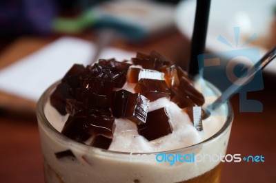 Iced Coffee Toping With Jelly Stock Photo