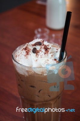 Iced Coffee Toping With Whipped Cream Stock Photo