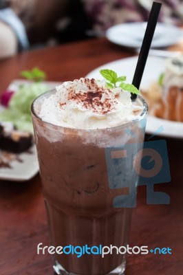 Iced Coffee Toping With Whipped Cream Stock Photo