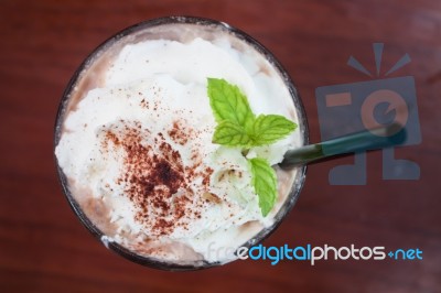 Iced Coffee Toping With Whipped Cream Stock Photo