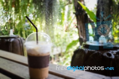 Iced Coffee With Milk Foam Stock Photo