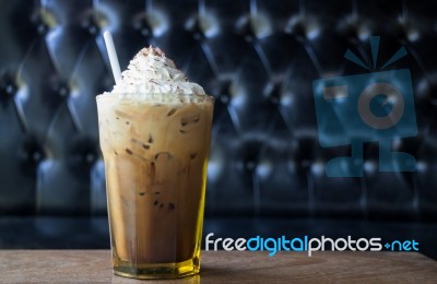 Iced Coffee With Whipped Cream Stock Photo