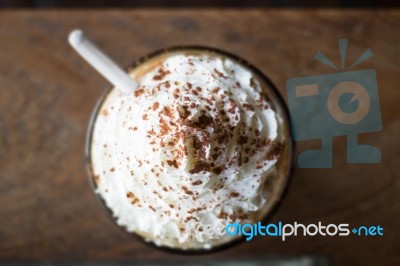 Iced Coffee With Whipped Cream On Top Stock Photo