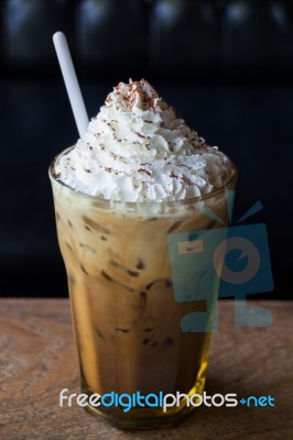 Iced Coffee With Whipped Cream On Top Stock Photo