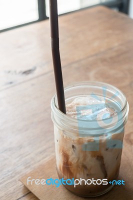 Iced Glass Of Latte Coffee Stock Photo