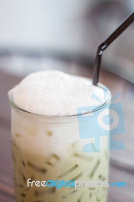 Iced Green Tea With Microfoam Stock Photo