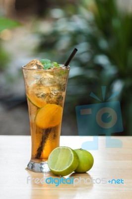 Iced Lemon Tea With Mints Stock Photo