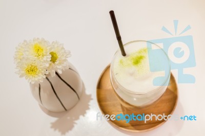 Iced Matcha Green Tea Latte Stock Photo