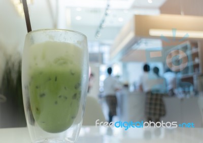 Iced Matcha Green Tea Latte Stock Photo