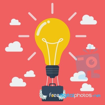 Idea Lightbulb Balloon With Suitcase Full Of Money Stock Image