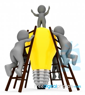 Idea Teamwork Indicates Light Bulb And Combined 3d Rendering Stock Image