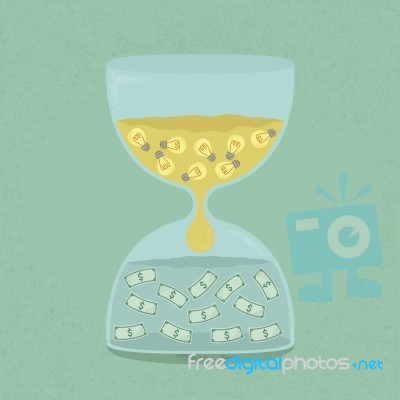 Idea Transform To Money Through The Hourglass Stock Image