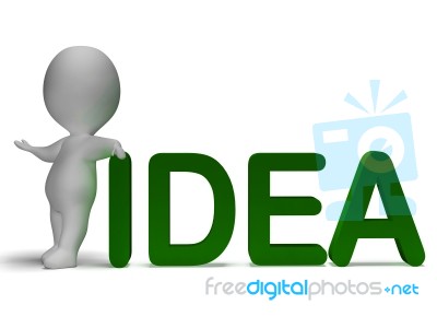 Idea Word And 3d Man Shows Thinking And Invention Stock Image