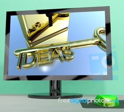 Ideas Key On Computer Screen Showing Creativity Stock Image