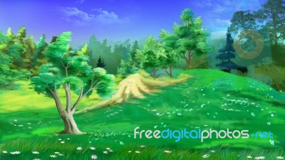 Idyllic Summer Landscape With Grass And Flowers Stock Image