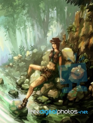 Illustration Digital Painting Jungle Andenture Stock Image