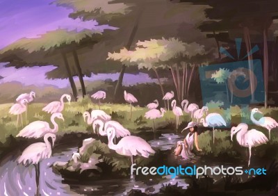 Illustration Digital Painting White Birds Stock Image