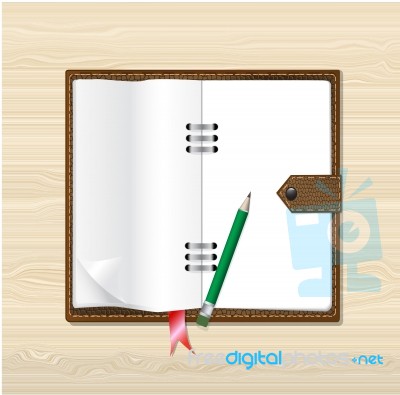 Illustration Of A Brown Leather Notebook With Pencil Stock Image