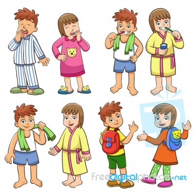 Illustration Of Boy And Girl Daily Morning Life Stock Image