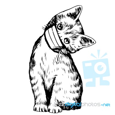 Illustration Of Cat With Mask Hand Drawn Stock Image