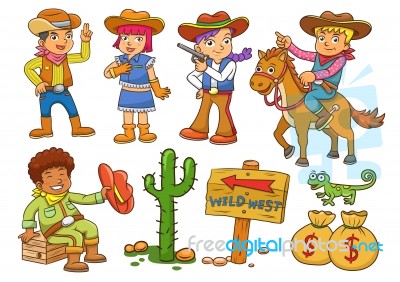 Illustration Of Cowboy Wild West Child Cartoon Stock Image