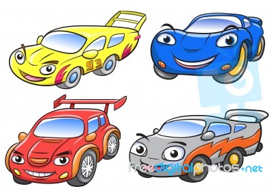 Illustration Of Cute Cartoon Racing Car Characters Stock Image