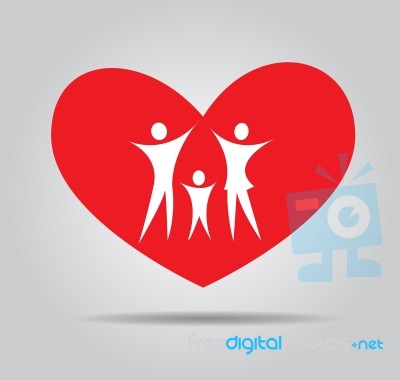 Illustration Of Family Icons In Heart, On Gray Background Stock Image