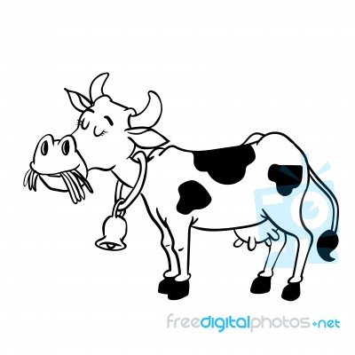 Illustration Of Milk Cow Cartoon -  Hand Drawn Stock Image