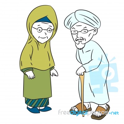 Illustration Of Muslim Elderly Cartoon -character  Stock Image