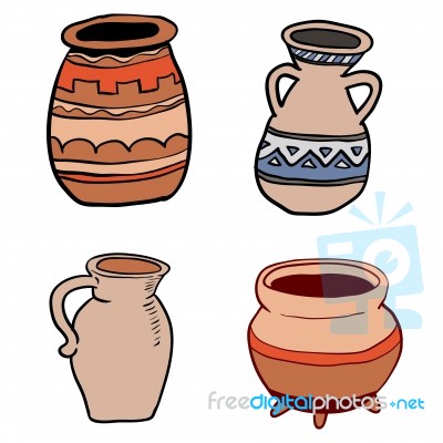 Illustration Of Old Ceramic Utensils- Illustration Stock Image