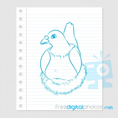 Illustration Of Pigeon Cartoon On Paper Sheet - Illustrati Stock Image