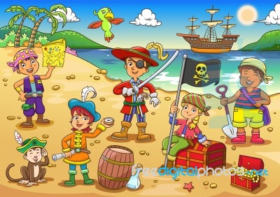 Illustration Of Pirate Child Cartoon Stock Image