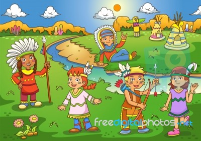 Illustration Of Red Indian Cartoon Stock Image