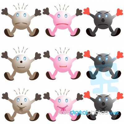 Illustration Of Set Of Cartoon Monster Faces On White Background… Stock Photo