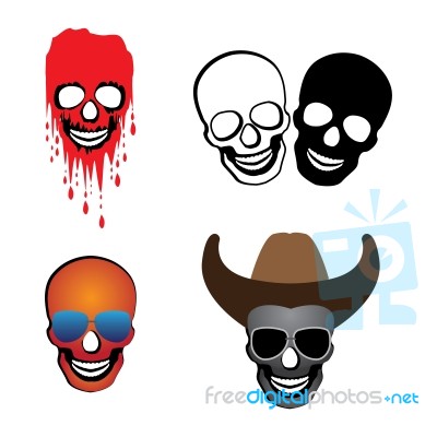 Illustration Of Skulls With Hat, Glasses And Blood Spilling. The… Stock Image