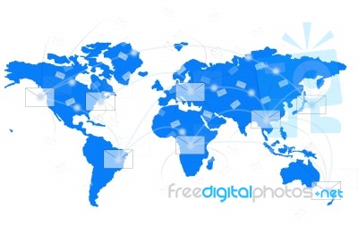 Illustration Of White Envelope On Blue World Map P Show World Ne… Stock Image