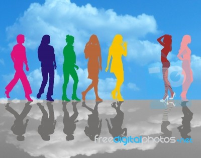 Illustration Silhouette Of Women On The Horizon Stock Image