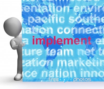 Implement Word Cloud Sign Shows Implementing Or Executing A Plan… Stock Image