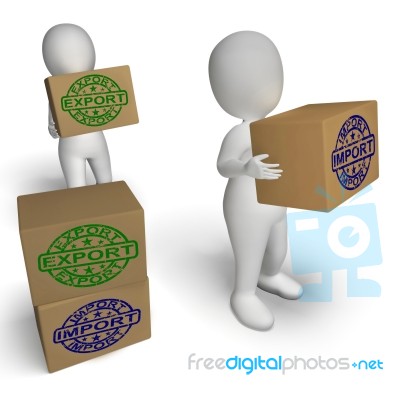 Import Export Boxes Show International Trade Importing And Expor… Stock Image