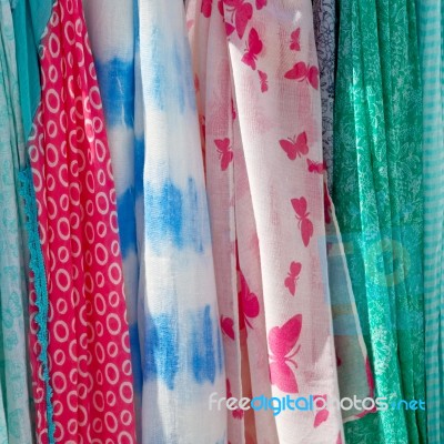 In  Greece  Accessory Colorfull Scarf And Headscarf Old Market N… Stock Photo