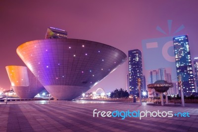 Incheon, South Korea - Dec 27 : Incheon Tri-bowl Building On Dec 27, 2014 In Songdo District, Incheon, South Korea. This Architecture Is A Remarkably Shaped Exhibition And Performance Space Stock Photo