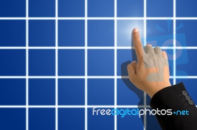 Index Finger Pointing Blue Square Stock Photo